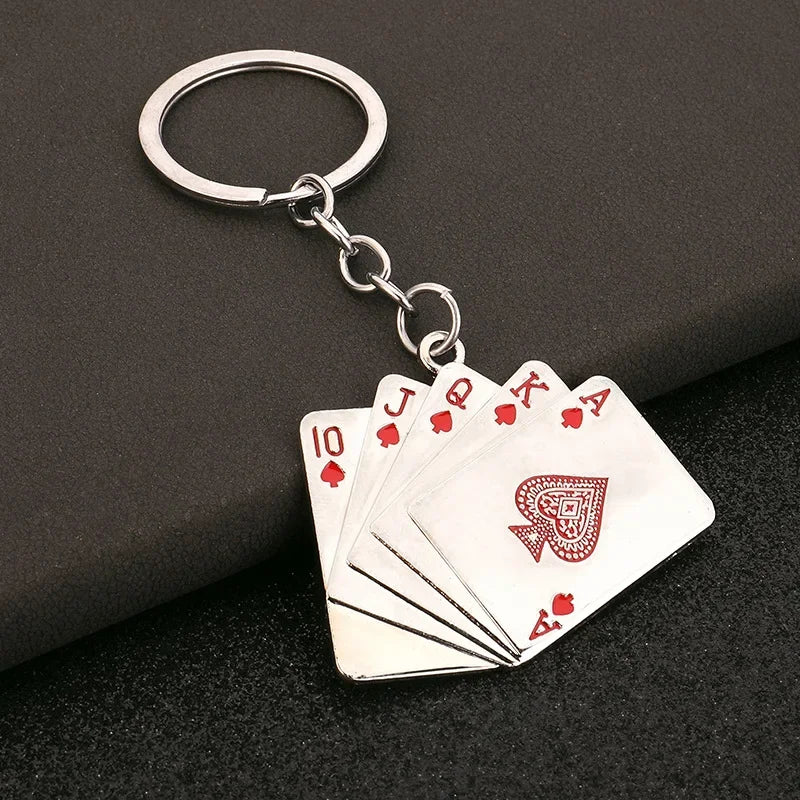 Creative Poker Enthusiast Mini Metal Cute Keychain Playing Cards Pendant Key Ring Accessories Personalized Keyring Lover Gift