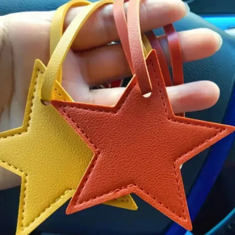 Custom Logo Name Leather Keychain Cute Star Shaped Pendant Keyring Bag Hanging Decorations Parts DIY Key Chain Ring Gift