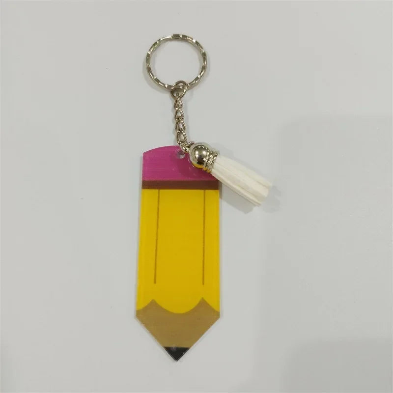 Hot Personalized Custom Pen Acrylic Logo Name Keychain Engraved Engraving Keyring Key Chain Ring Pencil Tassels Metal Gift