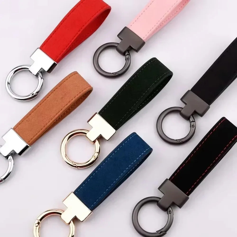 Custom Logo Name Suede Leather Metal Keychain Personalized Buckle Car Moto Keyring Woman Man Key Ring Chain Gift