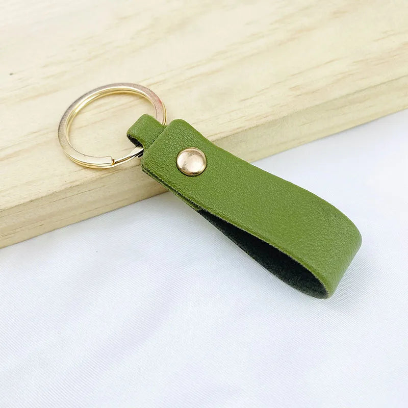 Creative Simple Solid Color PU Short Leather Keychain Customized Name Logo Text Keyring Car Moto Pendant Key Chain Ring Gift