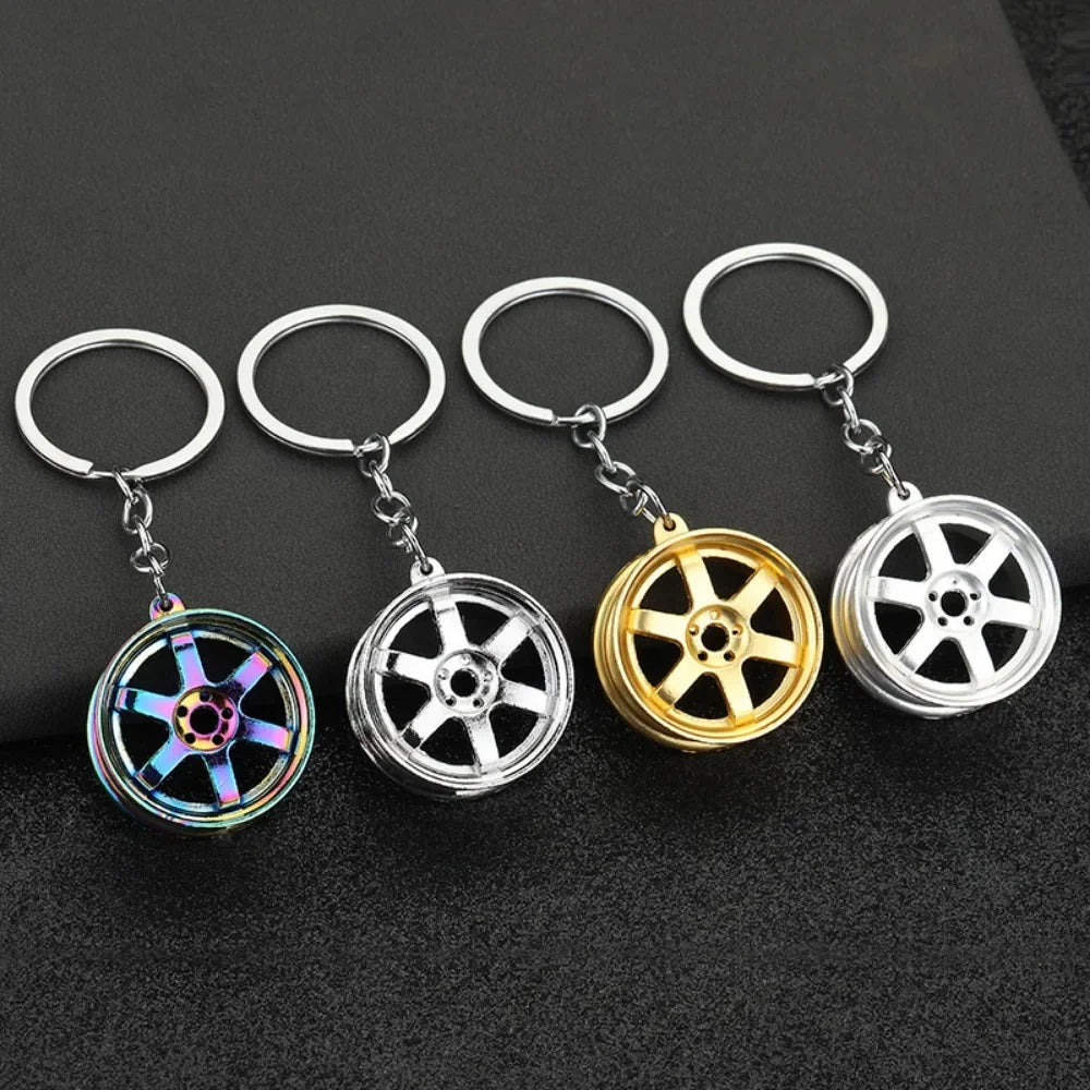 Creative Metal Mini Auto Parts Car Wheel Rim Keychain Auto Enthusiast Keyring Accessories Key Ring Chain for Men Lover Gift