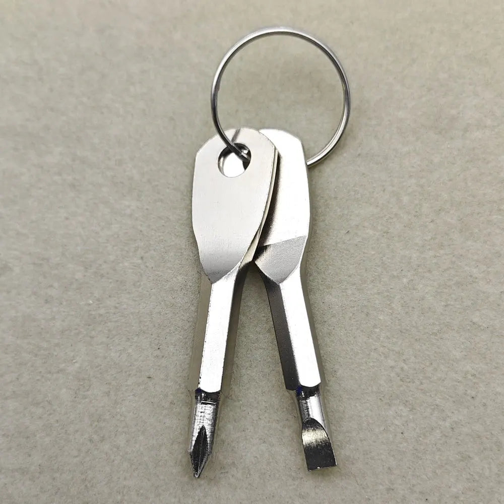 Portable Stainless Steel Mini EDC Keychain Slotted Phillips Screwdriver Keyring Pocket Repair Tools Set Key Chain Ring Gift