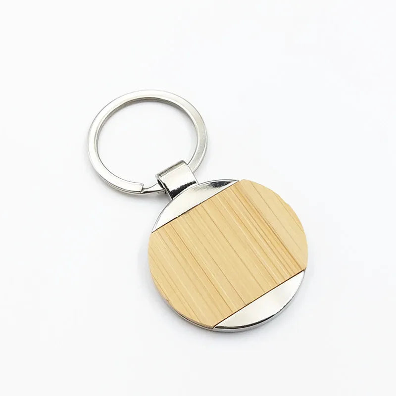 Bamboo Wood Keychain Creative Personality Men and Women Keyring Home Metal Autos Car Key Chain Ring Custom Name Logo Gift