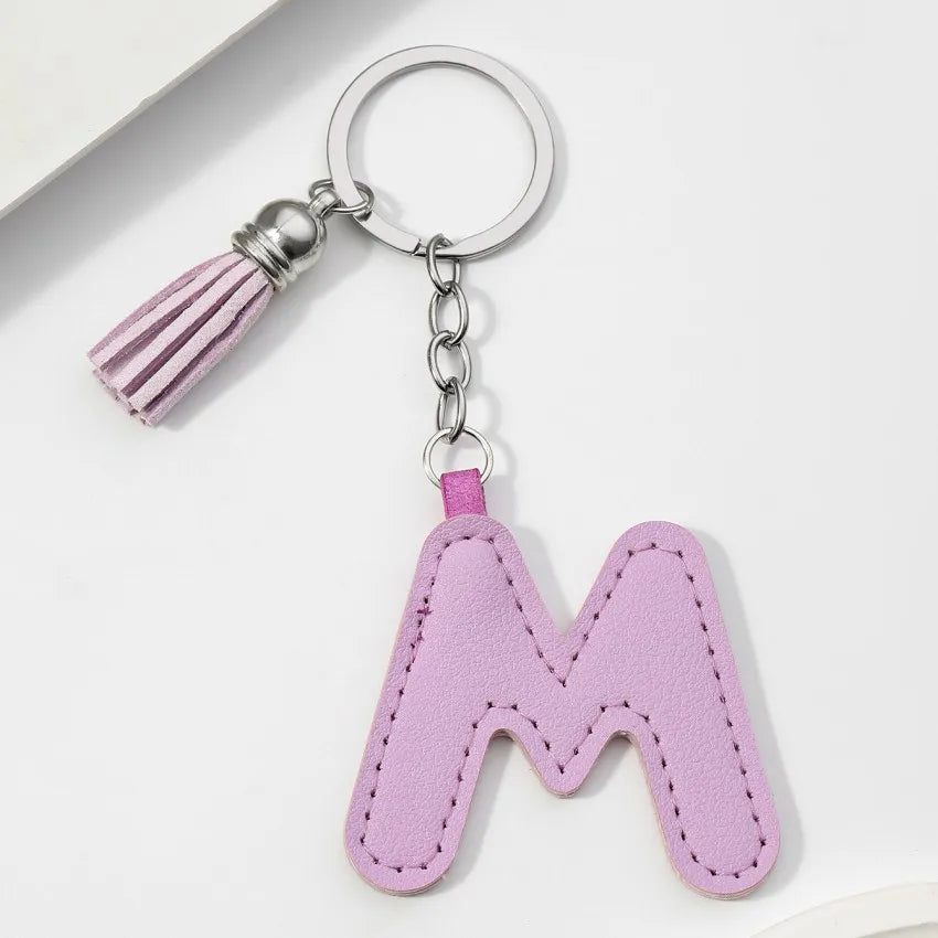 Popular A-Z Color Tassels Keychain 26 Letter Keyring Backpack Pendant Key Ring Buckle Chains for Car Moto Gift