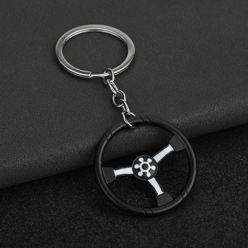 Creative Car Enthusiast Mini Metal Cute Keychain Auto Steering Wheel Pendant Key Ring Accessories Personalized Keyring Gift