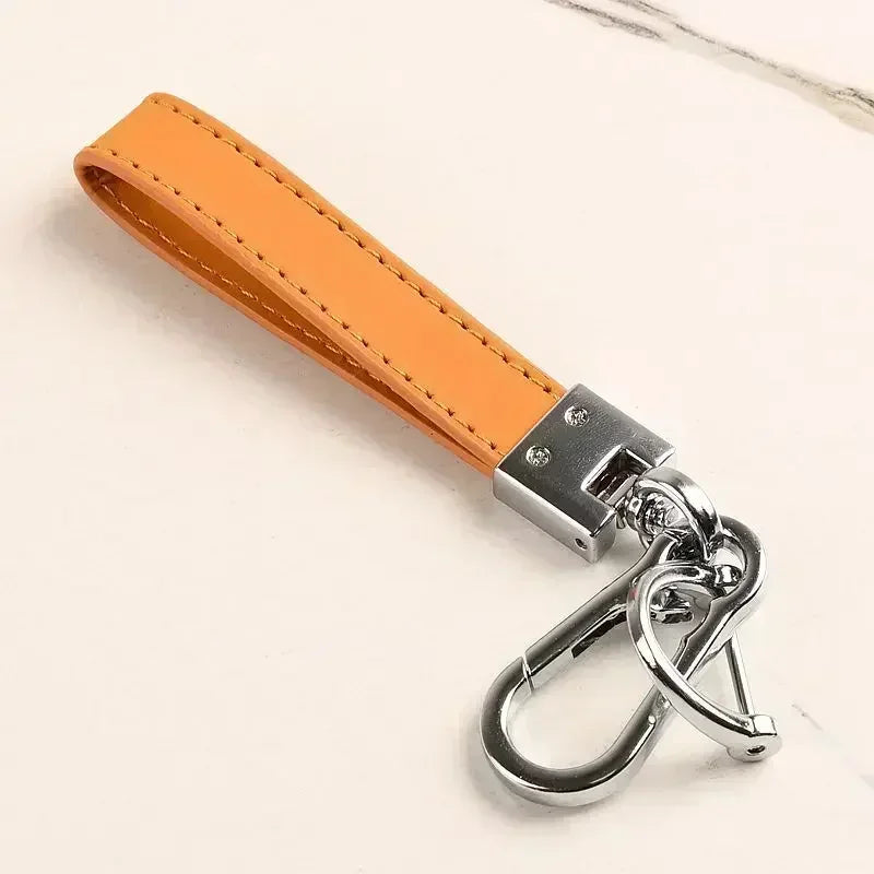 Custom LOGO Name Genuine Leather Portable Car Keychain Creative and Simple Key Chains High-end Elite Keyring Small Pendant Gift