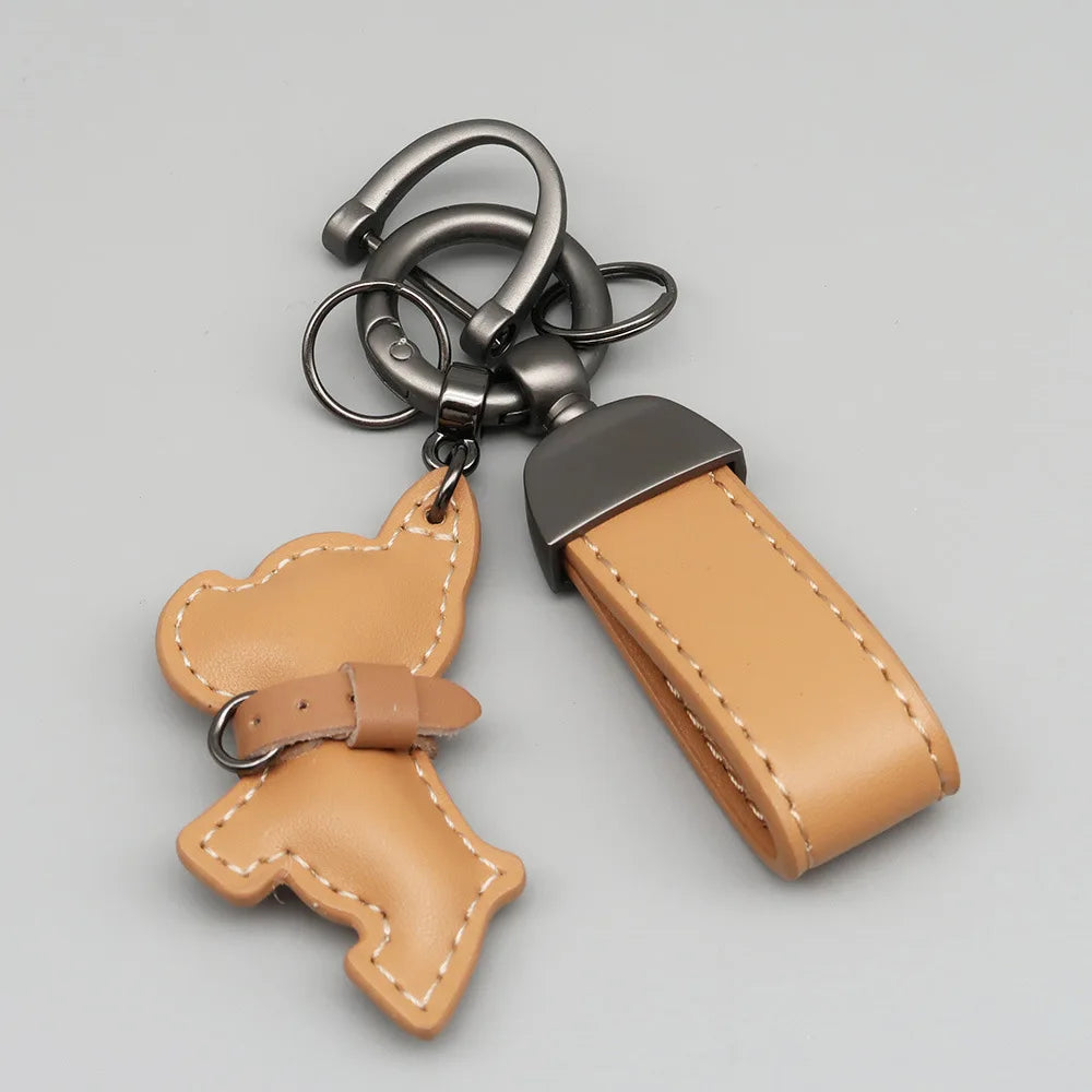 Custom Name Metal Leather Dog Keychain Pendant Moto Car Keyring Laser Engrave Text Cartoon Key Ring Chain Gift