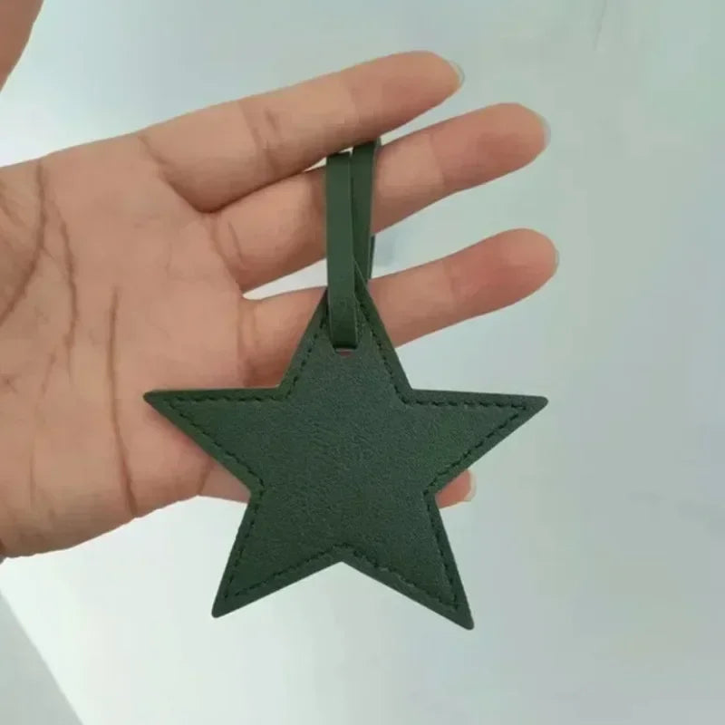 Custom Logo Name Leather Keychain Cute Star Shaped Pendant Keyring Bag Hanging Decorations Parts DIY Key Chain Ring Gift