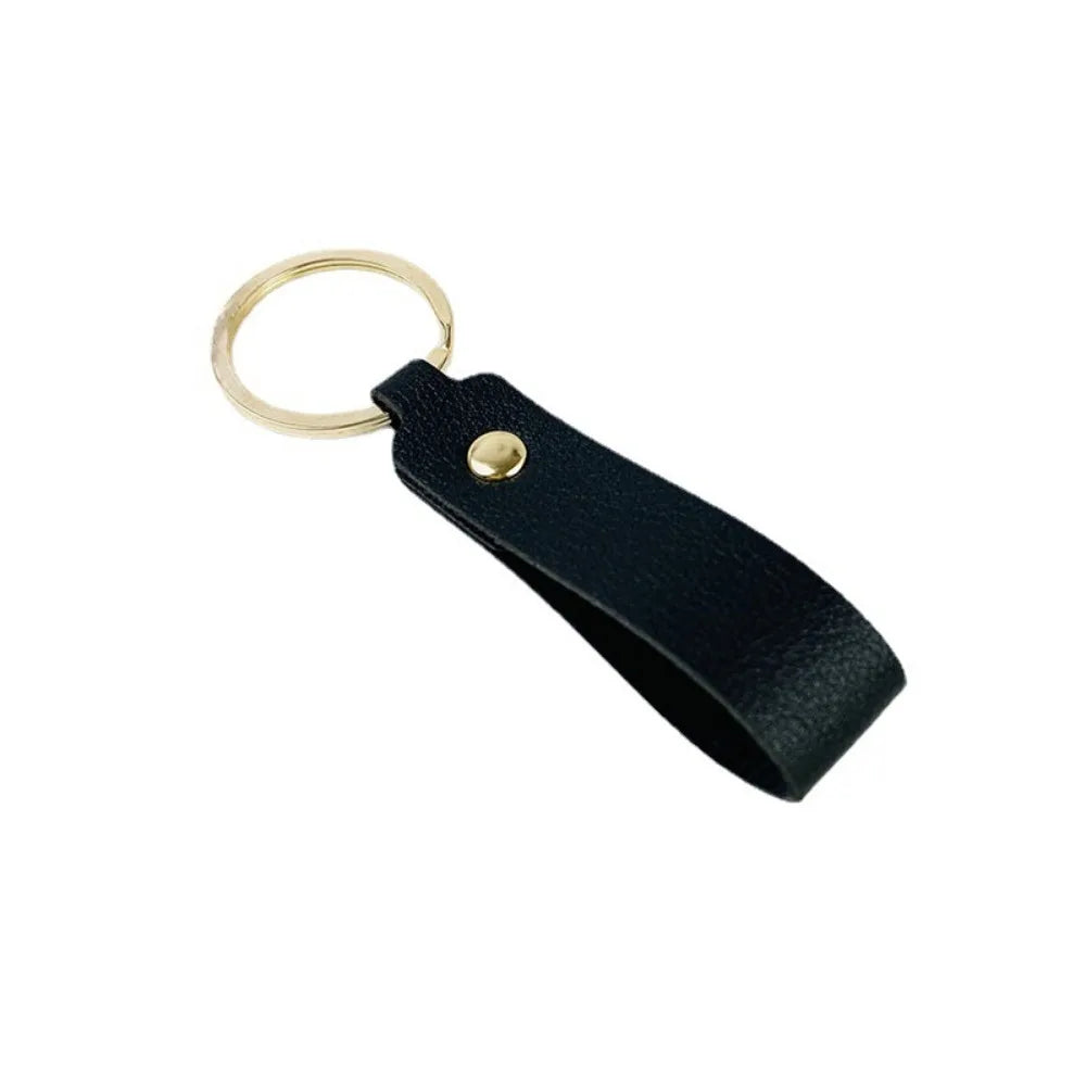 Creative Simple Solid Color PU Short Leather Keychain Customized Name Logo Text Keyring Car Moto Pendant Key Chain Ring Gift