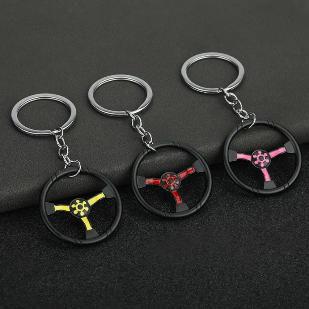 Creative Car Enthusiast Mini Metal Cute Keychain Auto Steering Wheel Pendant Key Ring Accessories Personalized Keyring Gift