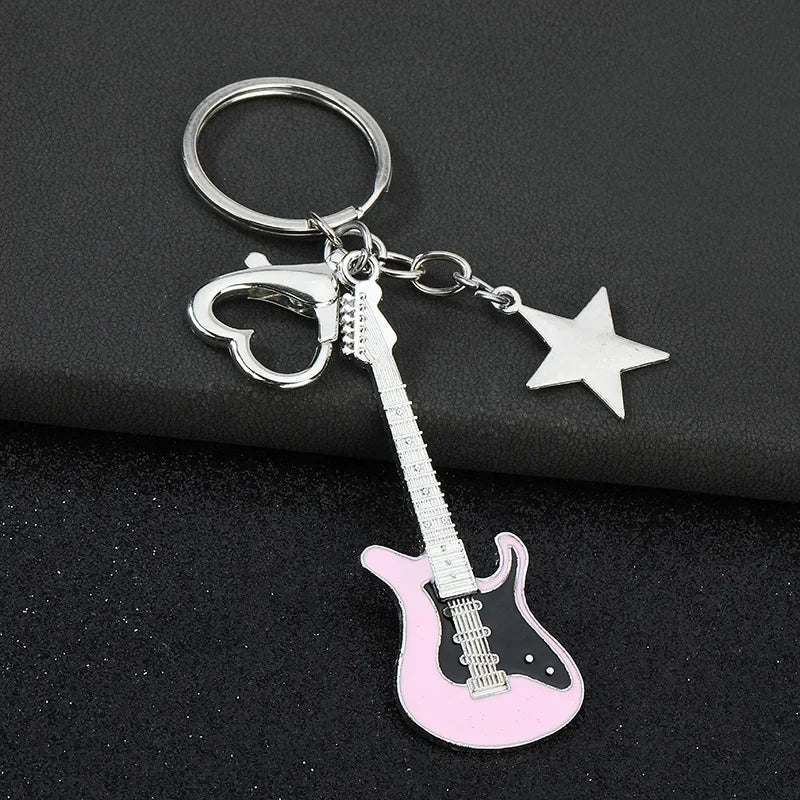 Creative Music Enthusiast Metal Cute Keychain Bass Guitar Pendant Key Ring Accessories Personalized Keyring Lover Small Gift