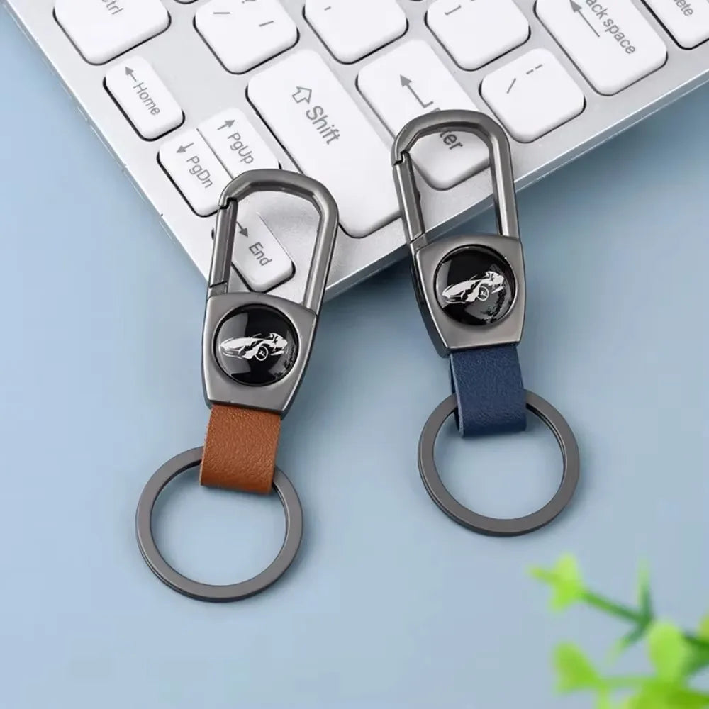 Custom Logo Name Leather Wear Keychain for Men Woman Prevent Simplicity Keyring Loss Creative Metal Car Moto Key Chain Ring Gift