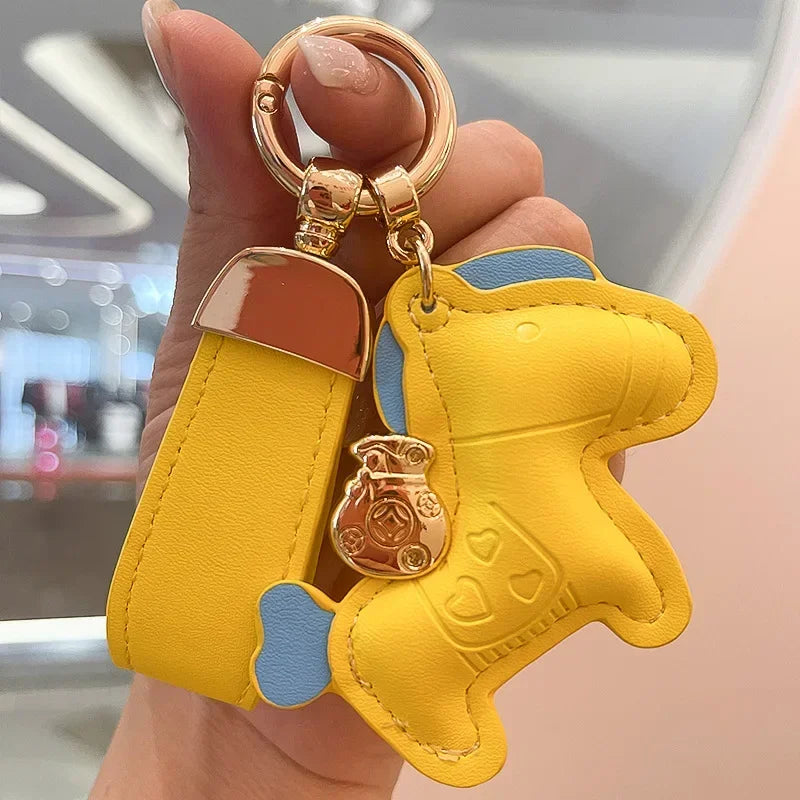 Custom Laser Engraving Name Originality Cowhide Metal Pony Multi Color Keychain Car Moto Keyring Key Ring Buckle Chains Gift