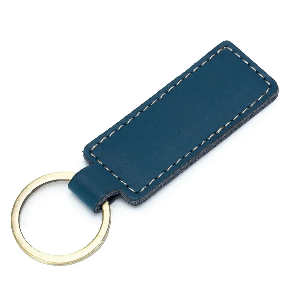 Customized Name Logo Multi Solid Color Retro and Minimalist Leather KeyChain Car Motorcycle Family Keyring Men and Women Gift