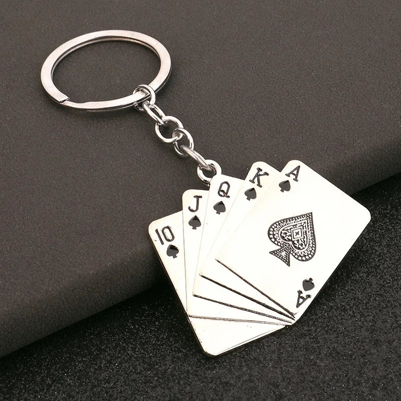 Creative Poker Enthusiast Mini Metal Cute Keychain Playing Cards Pendant Key Ring Accessories Personalized Keyring Lover Gift