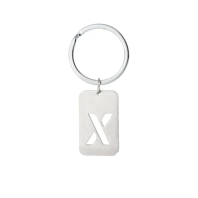 New Creative Hollowed Out 26 Letter Keychain Brushed Military Brand Pendants Key Ring Buckle Chains Car Motorcyler Keyring Gift