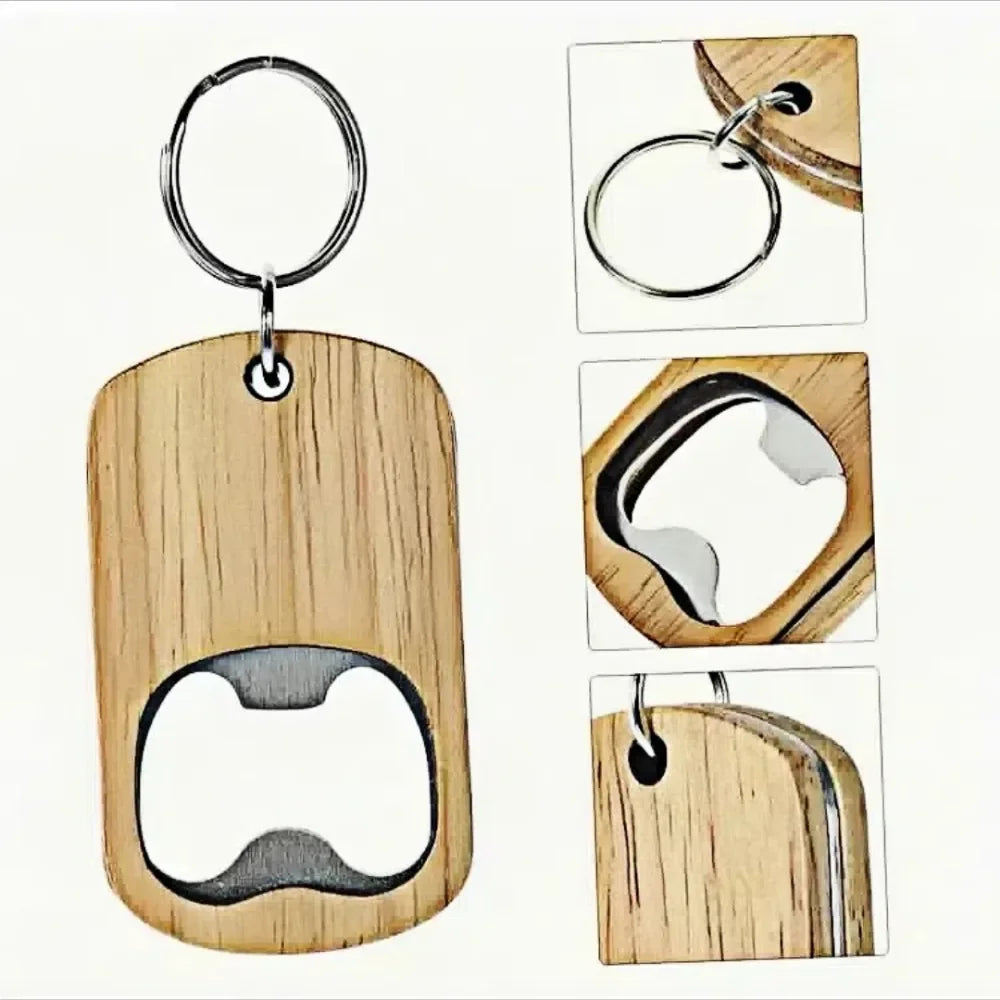 Custom Logo Name Simplicity Woodiness Beer Bottle Opener Keybuckle Keyring Wooden Artsand Crafts Keychain Carving Pendant Gift