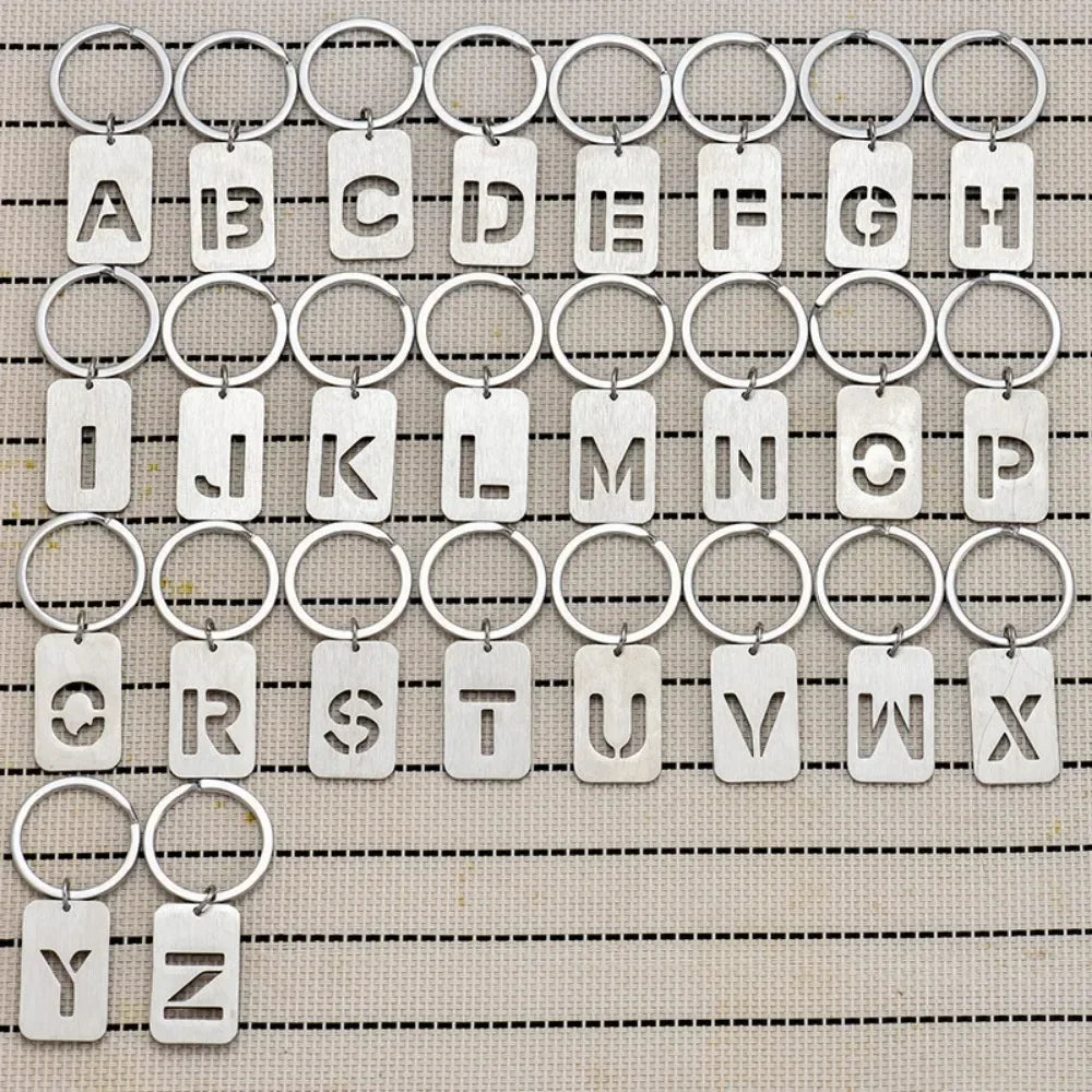 New Creative Hollowed Out 26 Letter Keychain Brushed Military Brand Pendants Key Ring Buckle Chains Car Motorcyler Keyring Gift