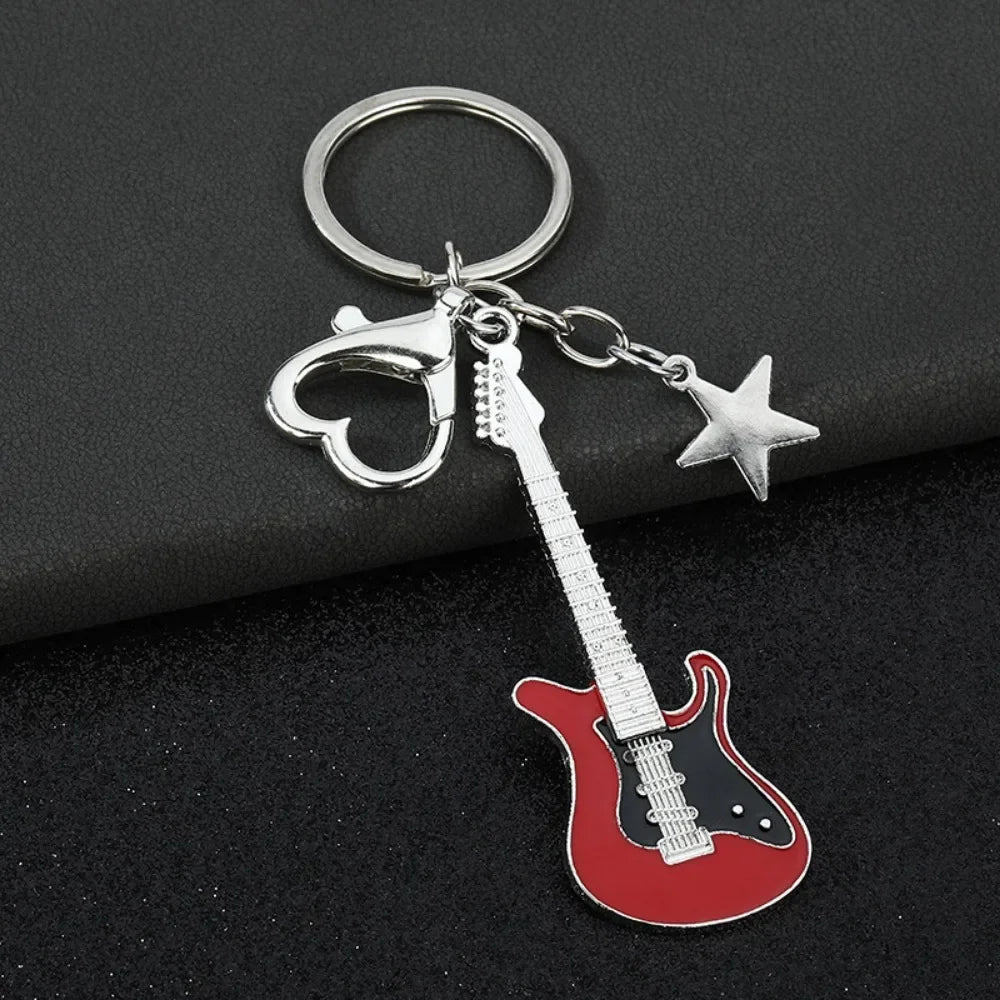 Creative Music Enthusiast Metal Cute Keychain Bass Guitar Pendant Key Ring Accessories Personalized Keyring Lover Small Gift