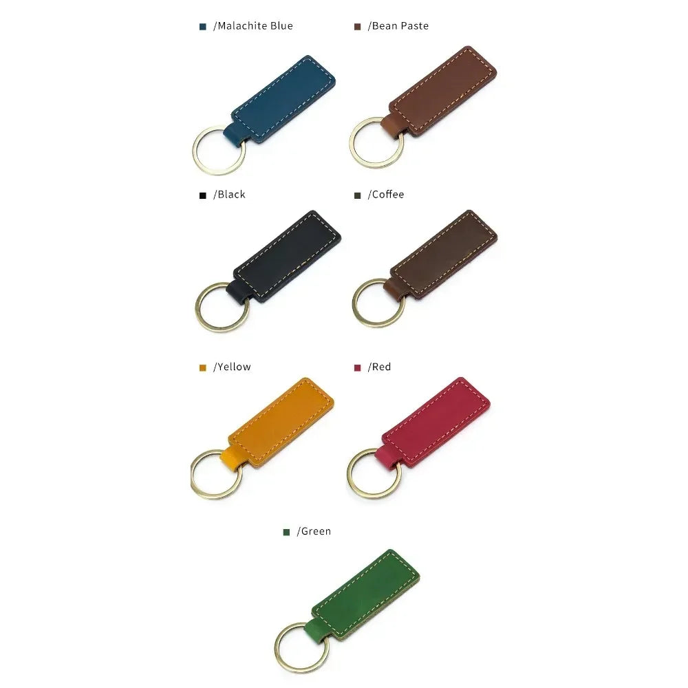 Customized Name Logo Multi Solid Color Retro and Minimalist Leather KeyChain Car Motorcycle Family Keyring Men and Women Gift