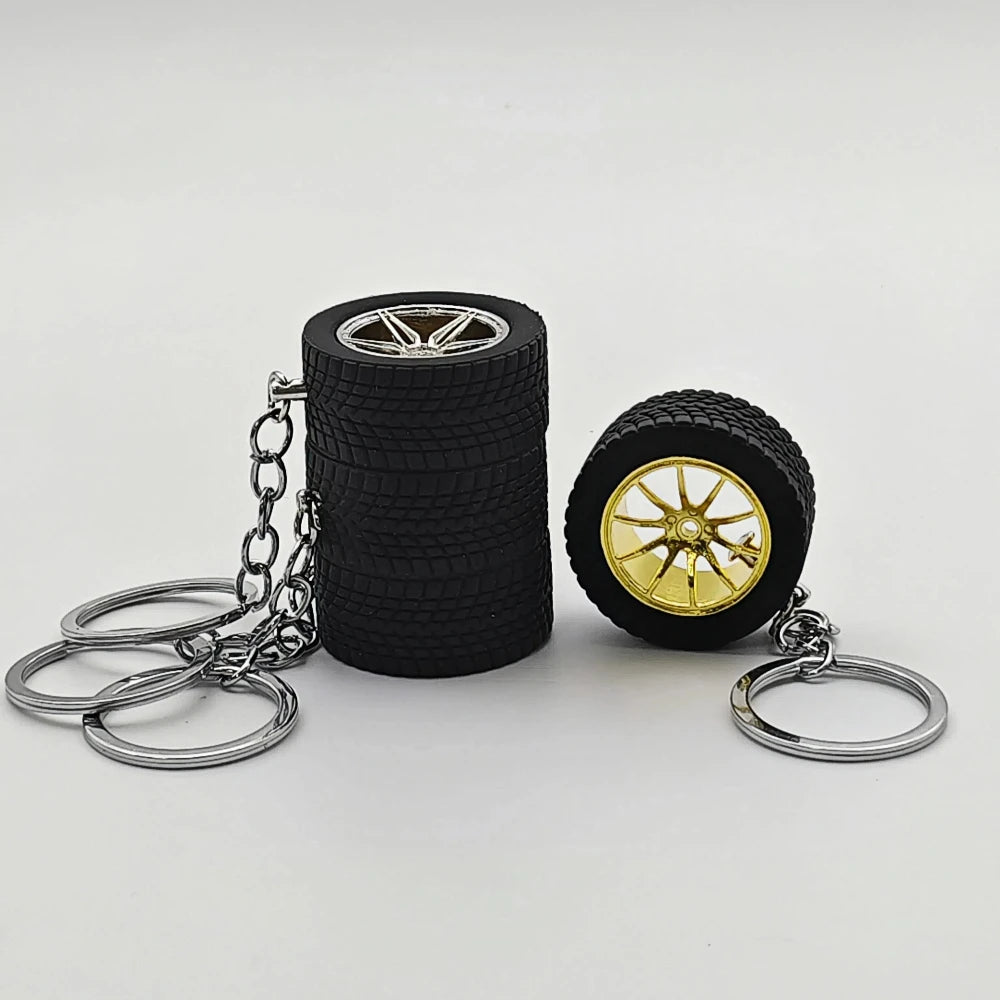 Auto Parts Mini Rims Keychain Creative Turbo Hub Keyring Pendant Car Model Fans Key Chain Ring Tire Wheels for Men Women Gift