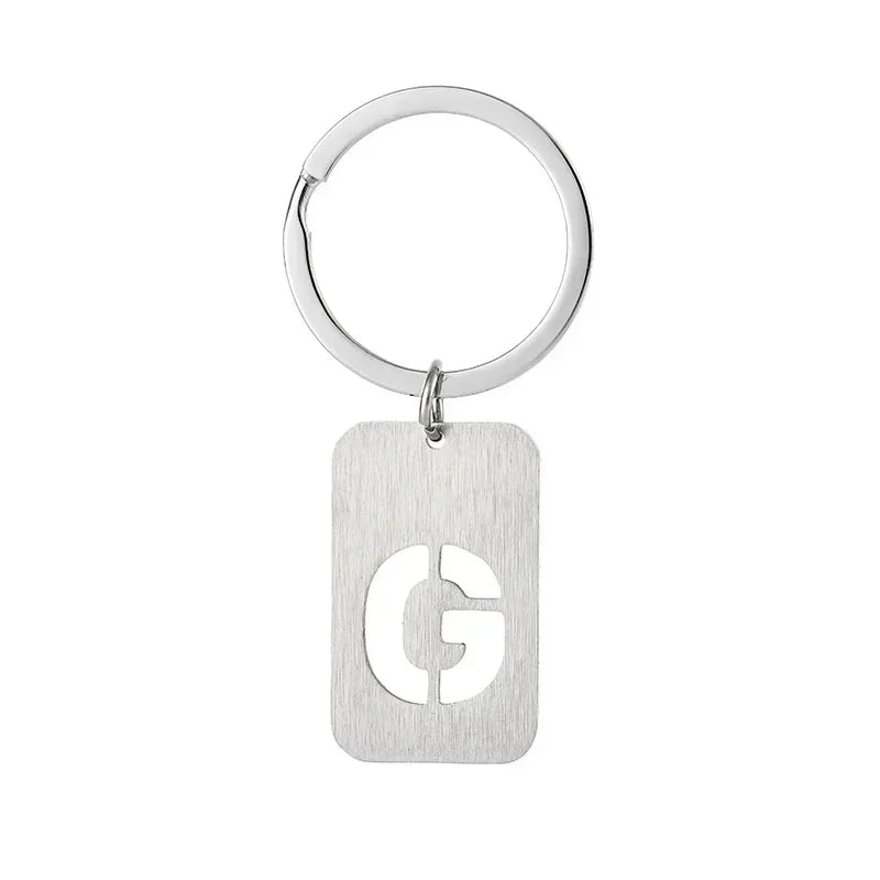 New Creative Hollowed Out 26 Letter Keychain Brushed Military Brand Pendants Key Ring Buckle Chains Car Motorcyler Keyring Gift
