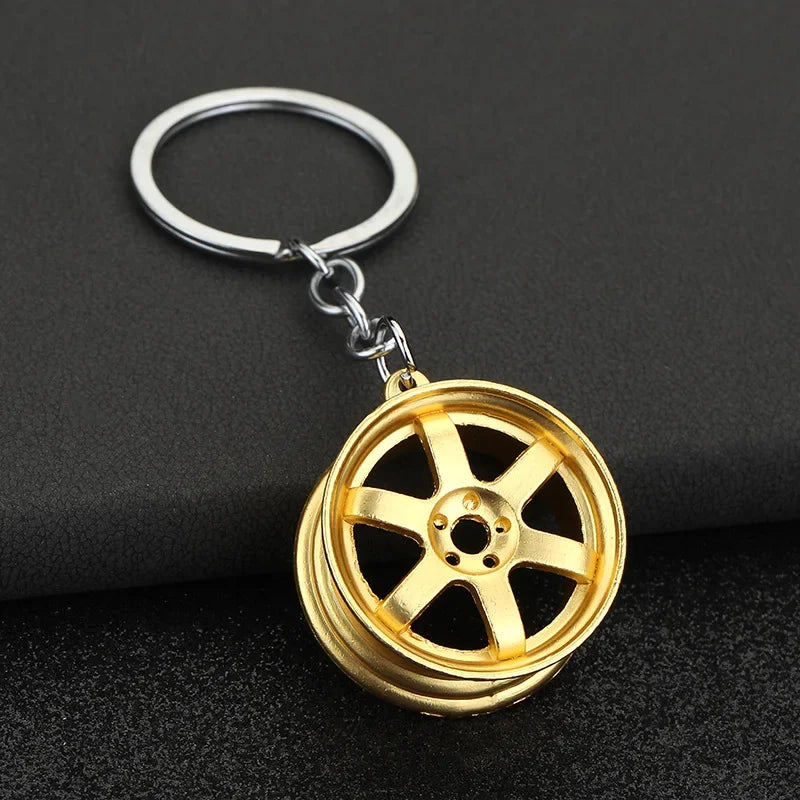Creative Metal Mini Auto Parts Car Wheel Rim Keychain Auto Enthusiast Keyring Accessories Key Ring Chain for Men Lover Gift