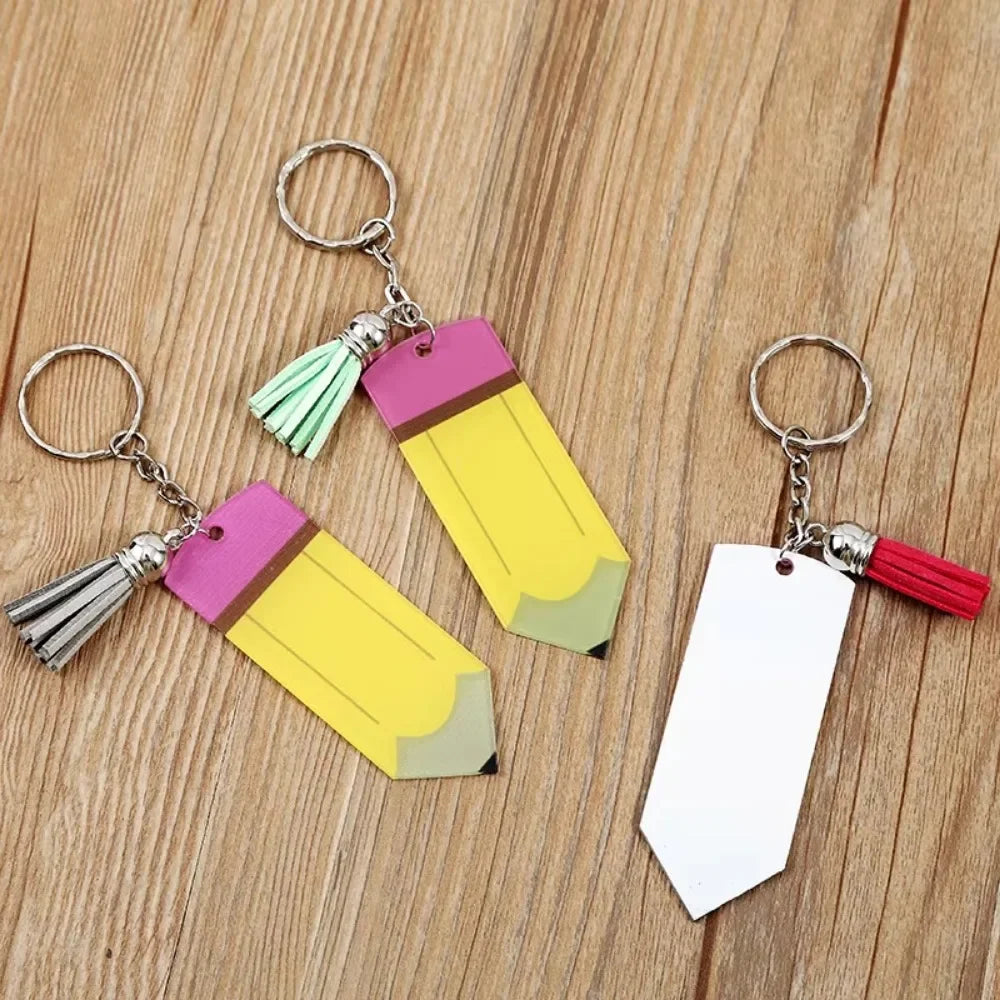 Hot Personalized Custom Pen Acrylic Logo Name Keychain Engraved Engraving Keyring Key Chain Ring Pencil Tassels Metal Gift