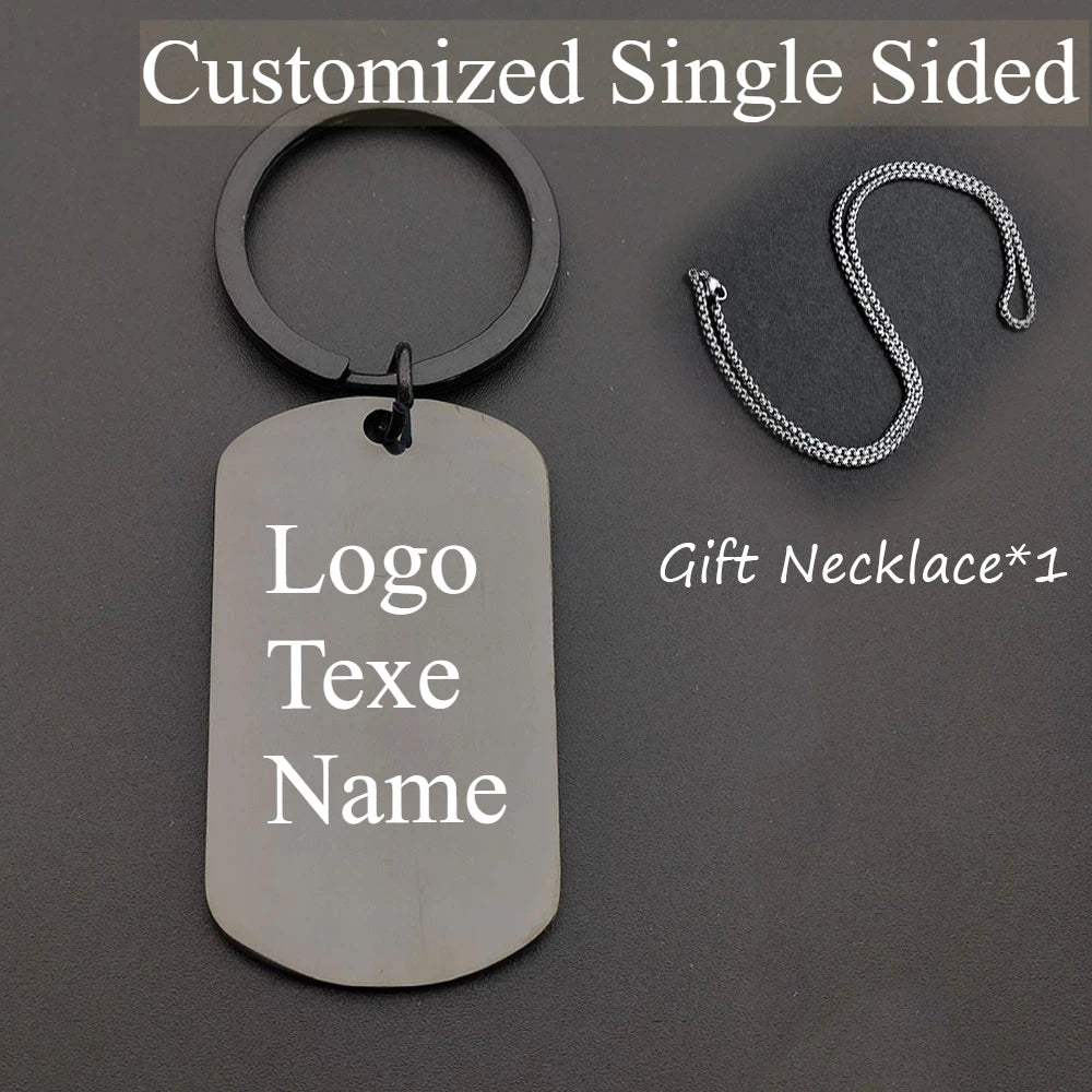 Customized LOGO Name Stainless Steel Keychain Laser Carving Pendant Keyring Motorcycle Car for Men and Women Key Ring Chain Gift