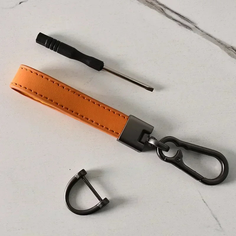 Custom LOGO Name Genuine Leather Portable Car Keychain Creative and Simple Key Chains High-end Elite Keyring Small Pendant Gift