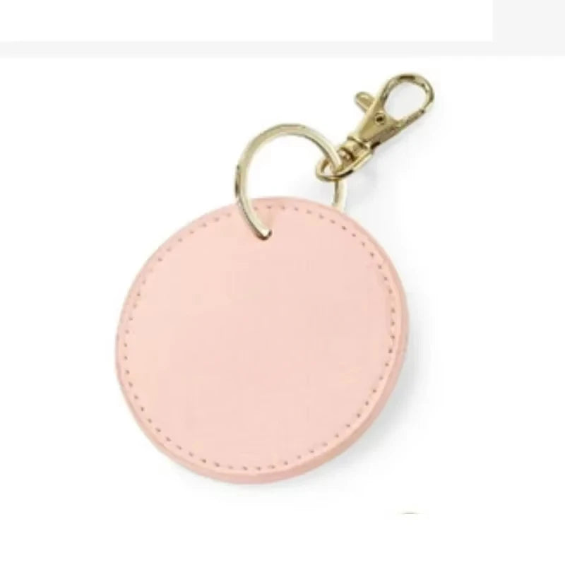 Customized Logo Name Personalized Round Leather Keychain Hot Stamping Keyring Carving Key Chain for Women Handbag Pendant Gift