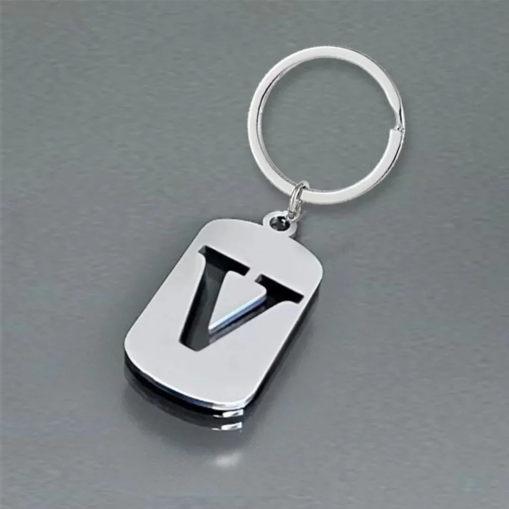 Popular A-Z Square Brand Stainless Steel Keychain 26 Letter Keyring Pendant Key Ring Buckle Chains for Car Motorcyle Gift