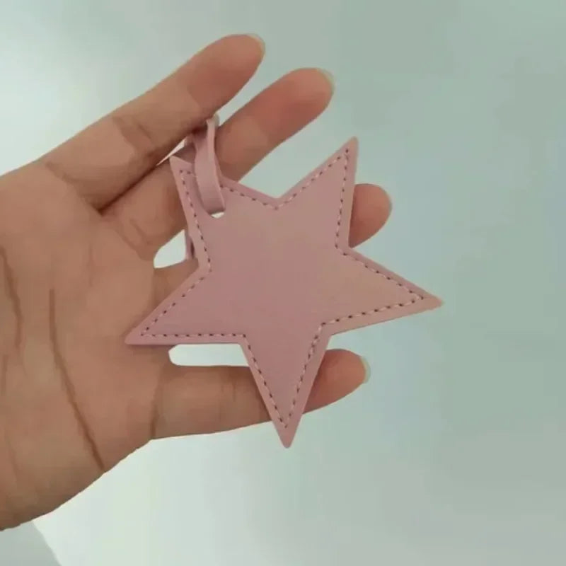 Custom Logo Name Leather Keychain Cute Star Shaped Pendant Keyring Bag Hanging Decorations Parts DIY Key Chain Ring Gift