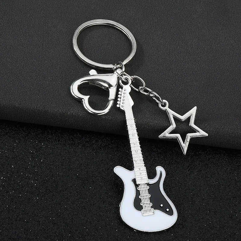 Creative Music Enthusiast Metal Cute Keychain Bass Guitar Pendant Key Ring Accessories Personalized Keyring Lover Small Gift