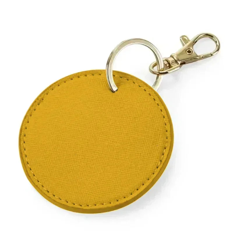 Customized Logo Name Personalized Round Leather Keychain Hot Stamping Keyring Carving Key Chain for Women Handbag Pendant Gift