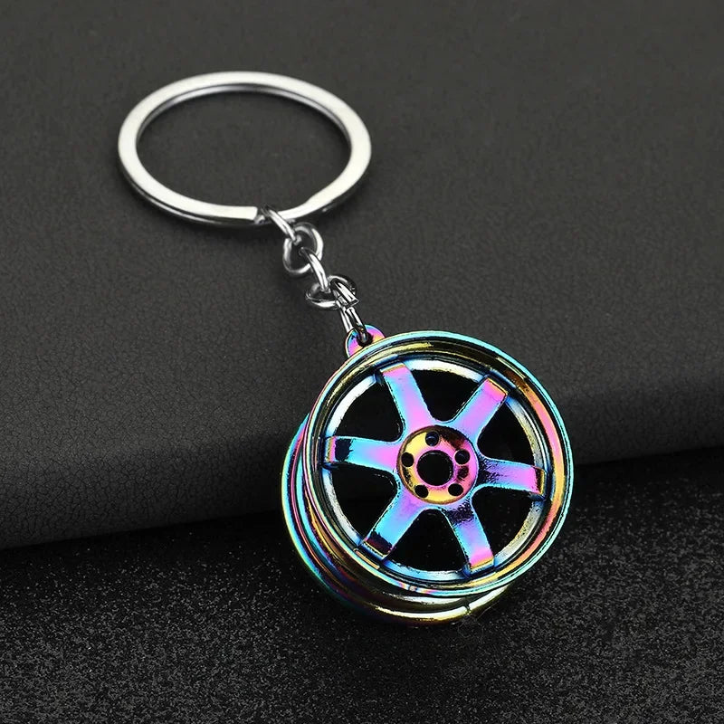 Creative Metal Mini Auto Parts Car Wheel Rim Keychain Auto Enthusiast Keyring Accessories Key Ring Chain for Men Lover Gift