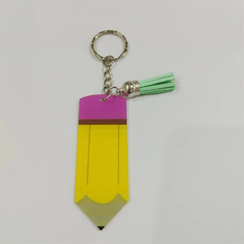 Hot Personalized Custom Pen Acrylic Logo Name Keychain Engraved Engraving Keyring Key Chain Ring Pencil Tassels Metal Gift