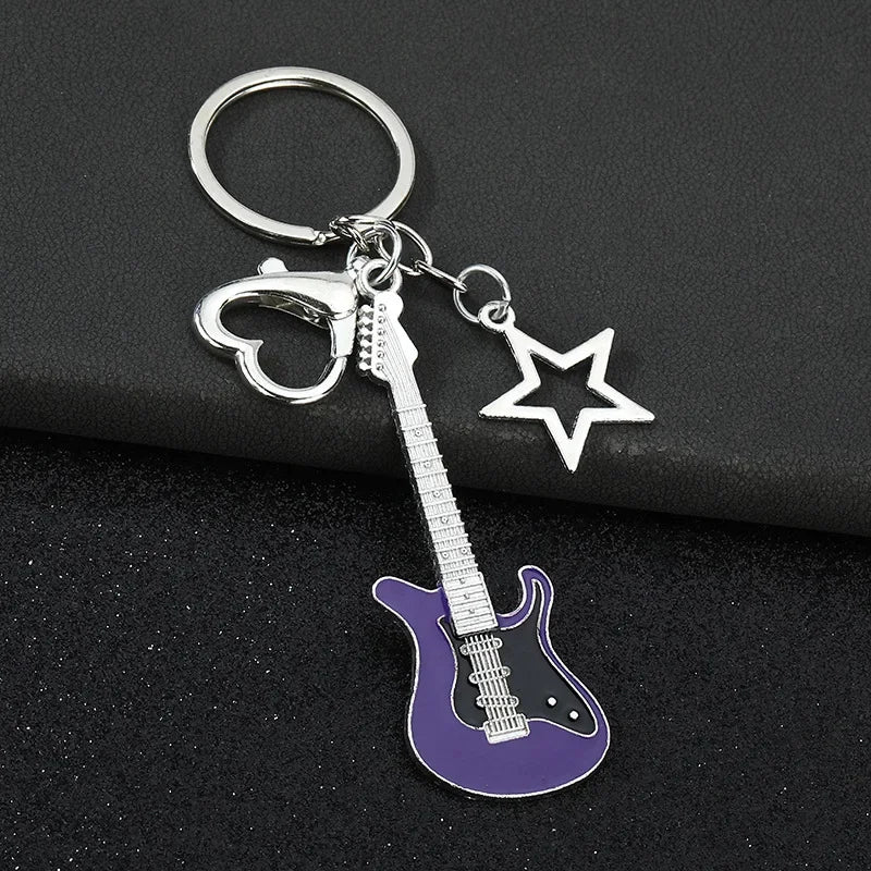 Creative Music Enthusiast Metal Cute Keychain Bass Guitar Pendant Key Ring Accessories Personalized Keyring Lover Small Gift