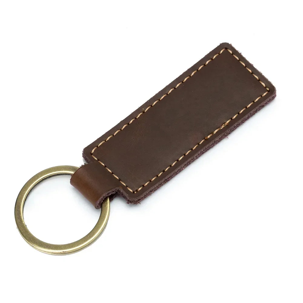 Customized Name Logo Multi Solid Color Retro and Minimalist Leather KeyChain Car Motorcycle Family Keyring Men and Women Gift