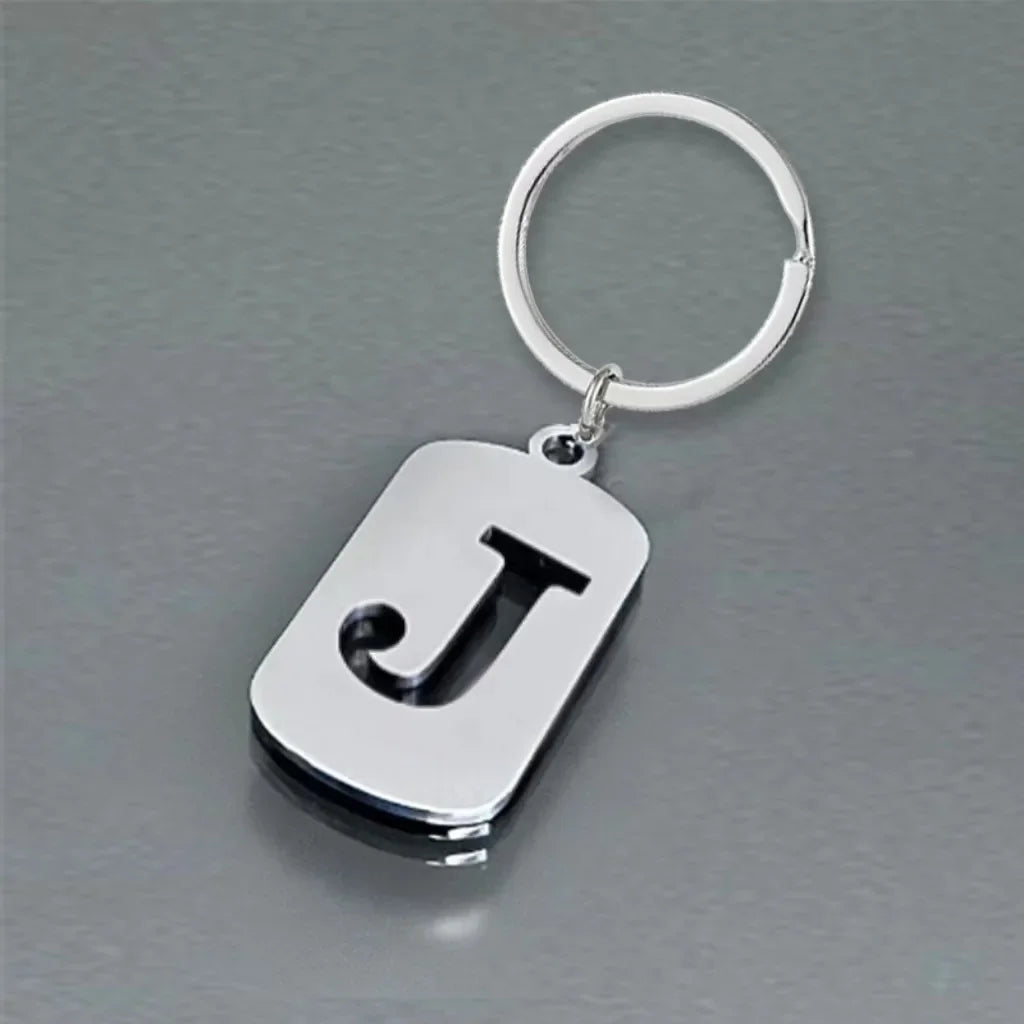 Popular A-Z Square Brand Stainless Steel Keychain 26 Letter Keyring Pendant Key Ring Buckle Chains for Car Motorcyle Gift
