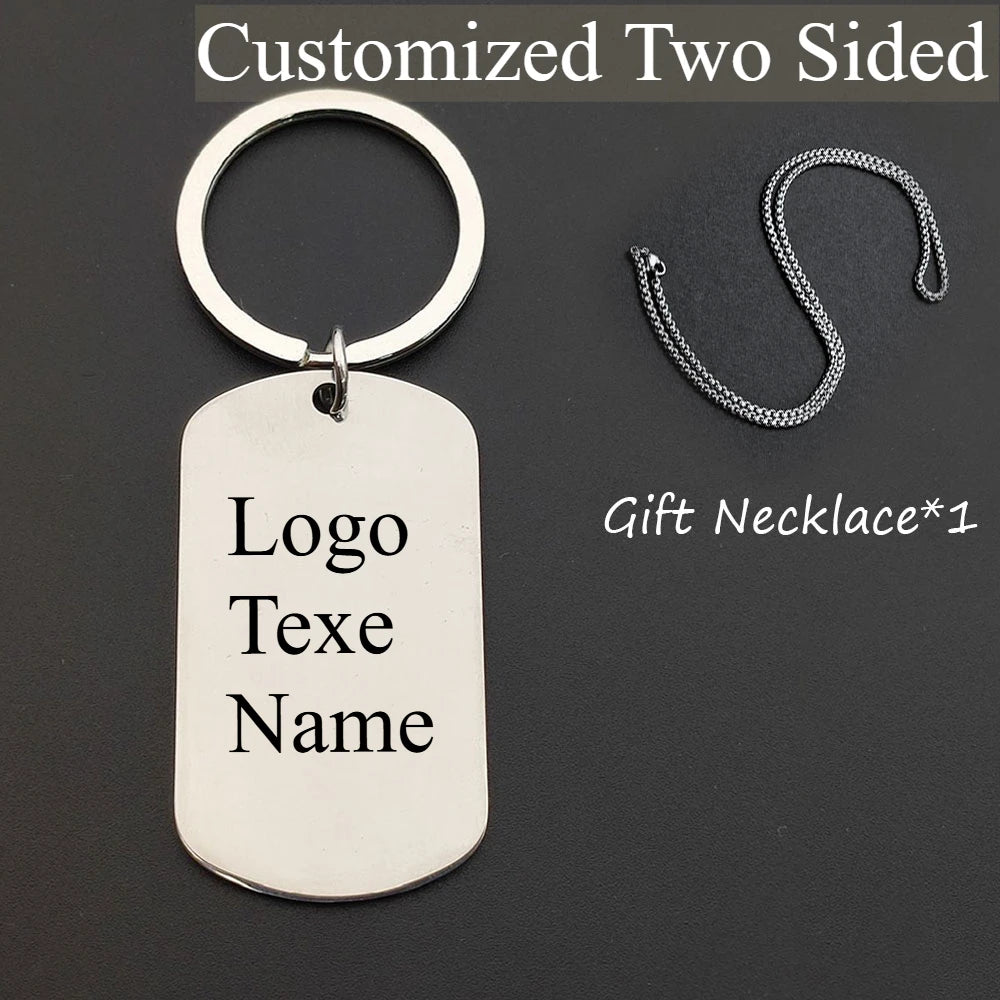 Customized LOGO Name Stainless Steel Keychain Laser Carving Pendant Keyring Motorcycle Car for Men and Women Key Ring Chain Gift