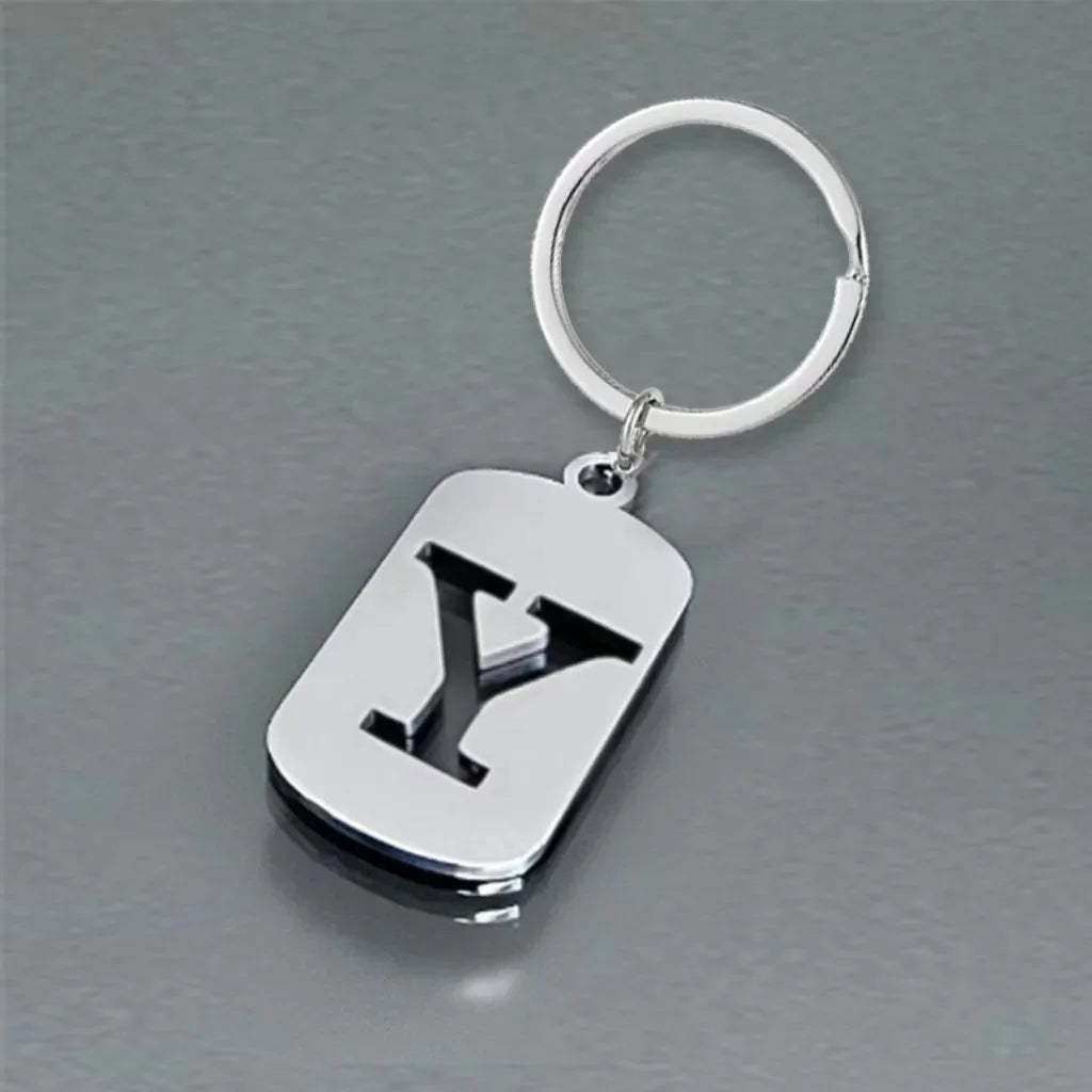 Popular A-Z Square Brand Stainless Steel Keychain 26 Letter Keyring Pendant Key Ring Buckle Chains for Car Motorcyle Gift