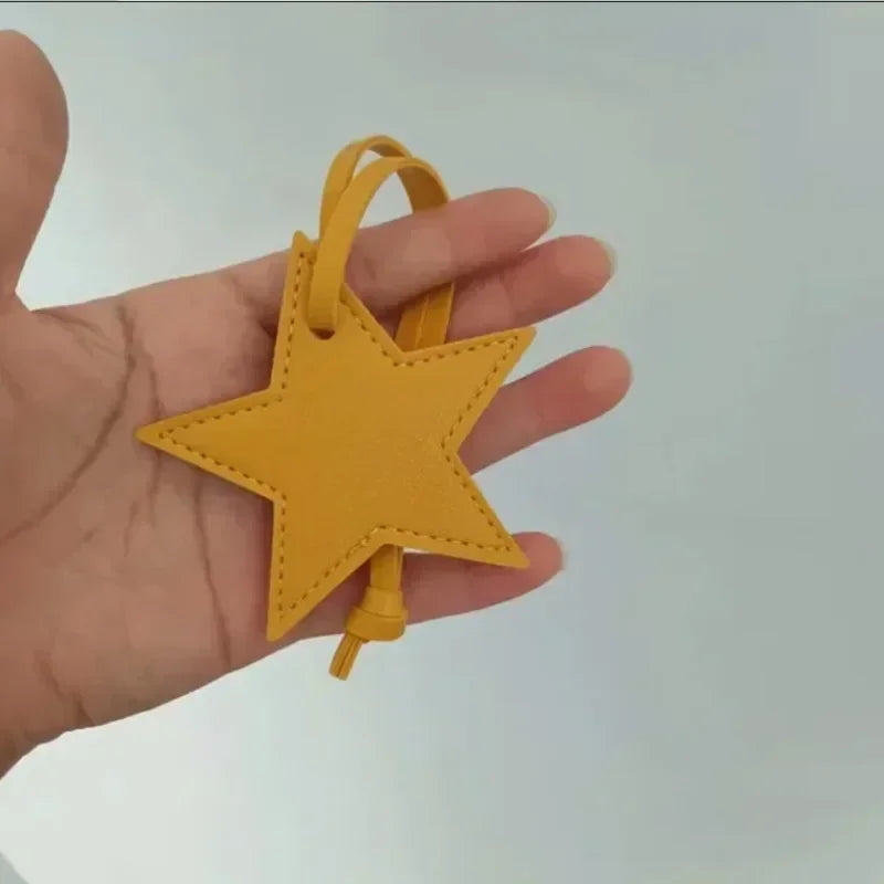 Custom Logo Name Leather Keychain Cute Star Shaped Pendant Keyring Bag Hanging Decorations Parts DIY Key Chain Ring Gift