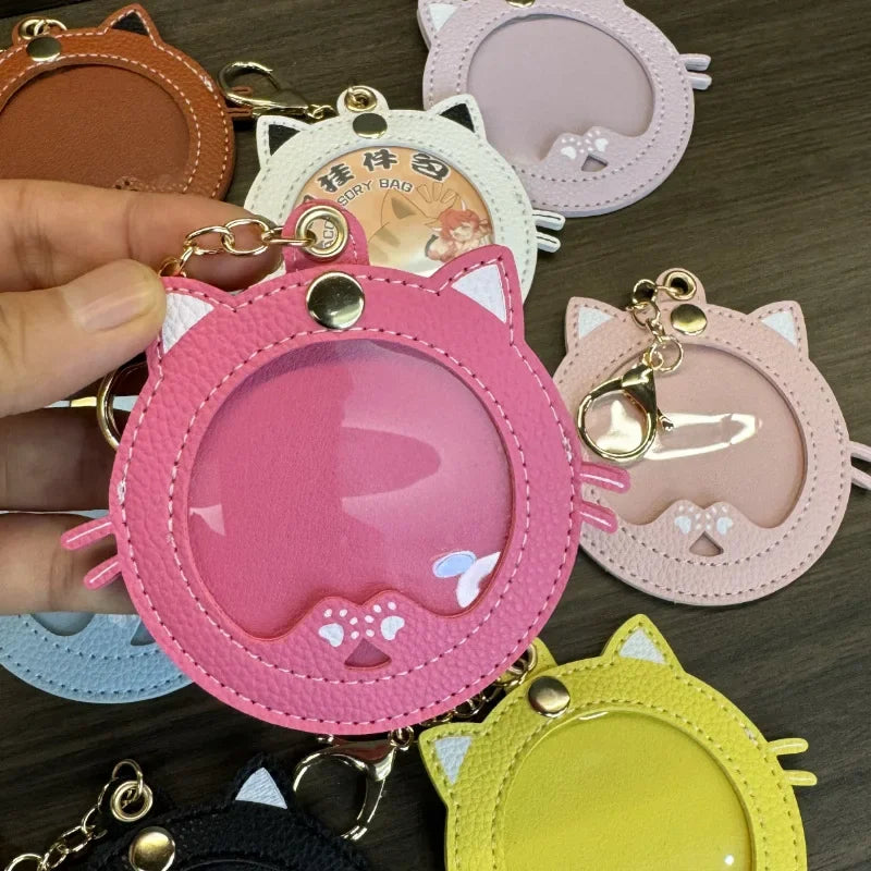Cat Cute Keychain Women Leatherwear Keyring Car Moto Key Chain Ring Pendant Ring Anime for Bag Pendant Female Photo Gift