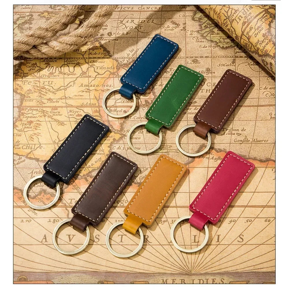 Customized Name Logo Multi Solid Color Retro and Minimalist Leather KeyChain Car Motorcycle Family Keyring Men and Women Gift