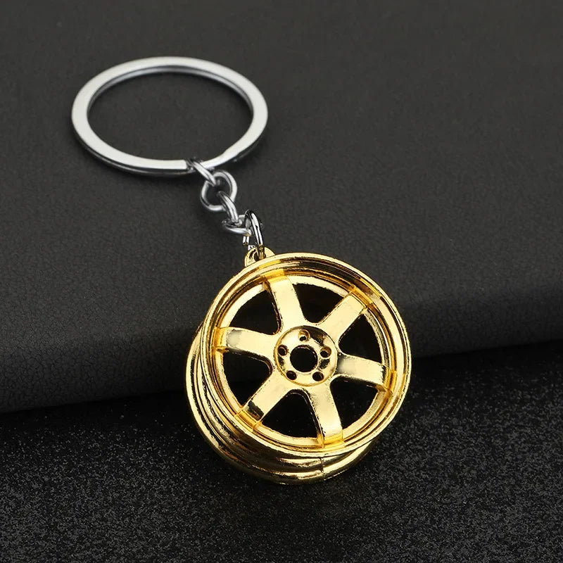 Creative Metal Mini Auto Parts Car Wheel Rim Keychain Auto Enthusiast Keyring Accessories Key Ring Chain for Men Lover Gift