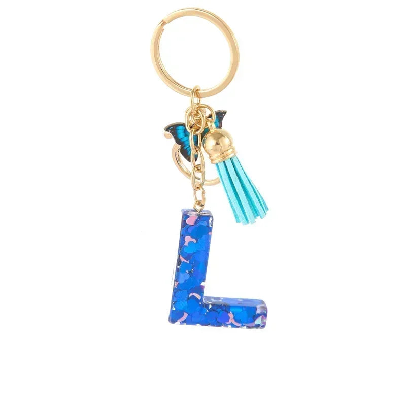 New Personalized 26 Letter Keyring Blue Y2k Cute Love Butterfly Keychain for Bag Acrylic Pendant Key Ring Chain Gift