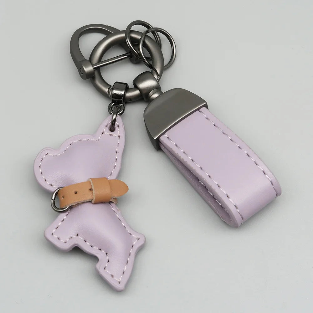 Custom Name Metal Leather Dog Keychain Pendant Moto Car Keyring Laser Engrave Text Cartoon Key Ring Chain Gift