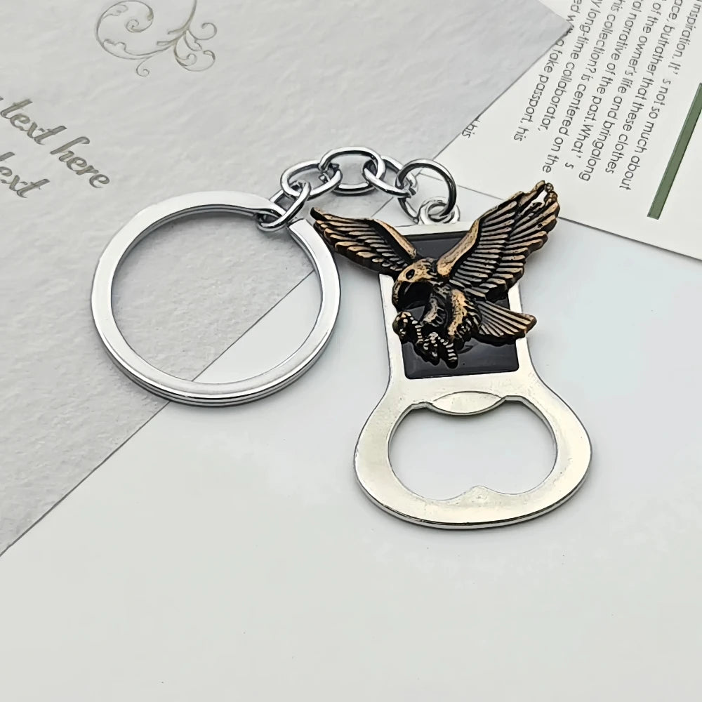 Relief Animal Bronze Color Keychain Metal Tiger Head Bottle Opener Keyring Portable Key Chain Ring for Collectible Souvenir Gift